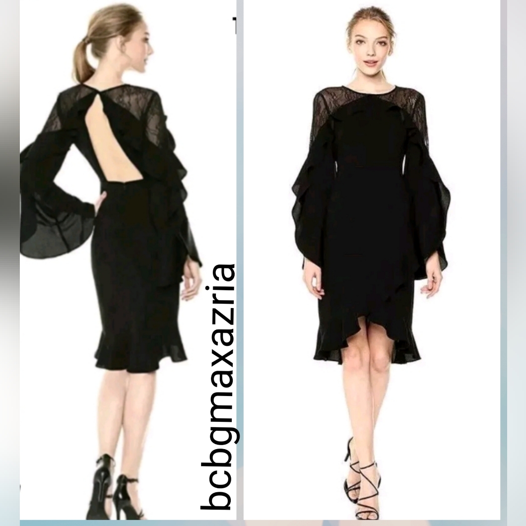 New With Tags Bcbgmaxazria Delaney Lace-Inset Open-Back Black Dress Msrp $338